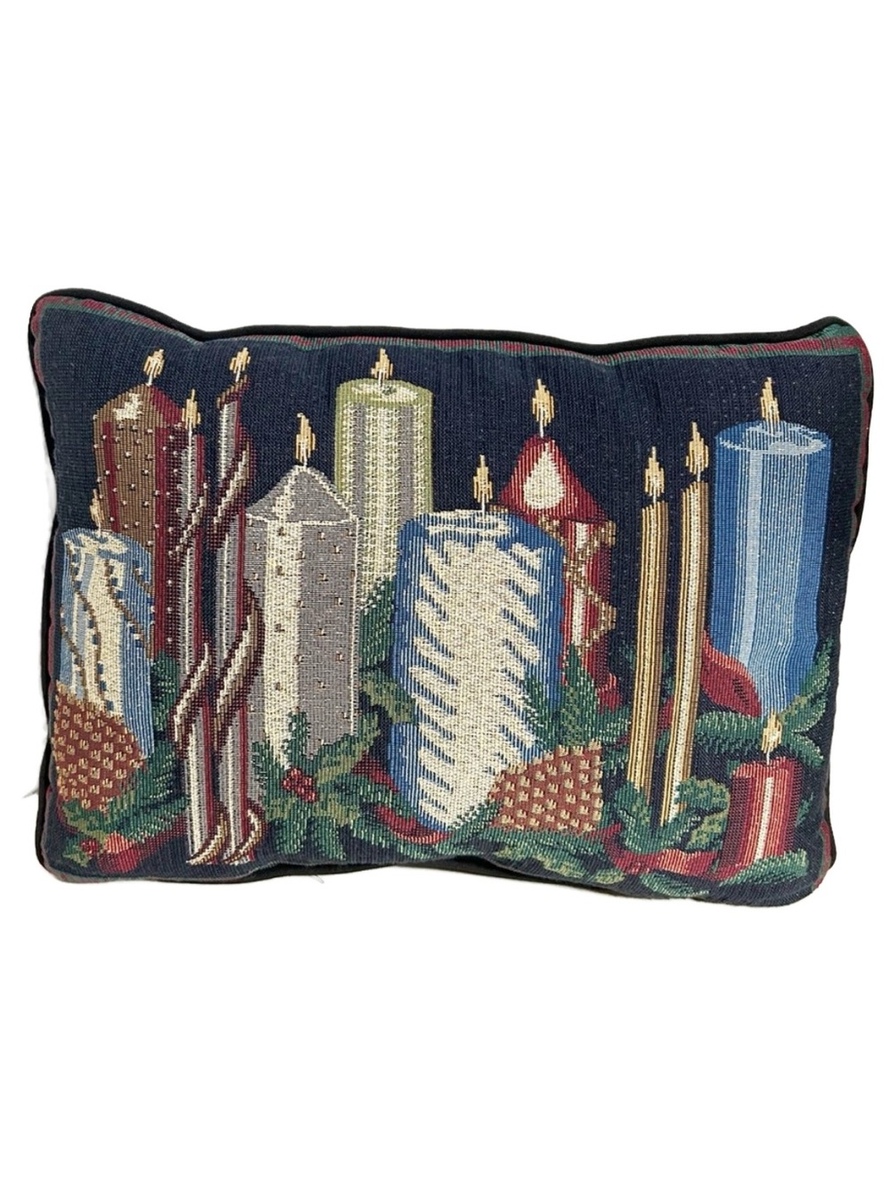 Unbranded Christmas Candles Woven Tapestry Throw Pillow Holiday Decor